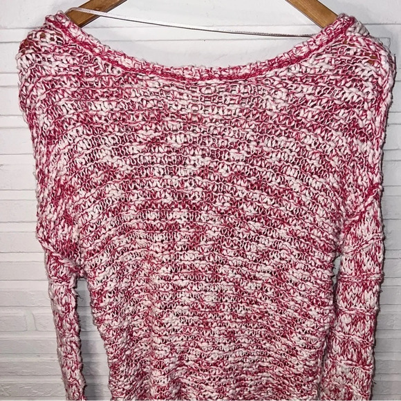 Free People Red White Cotton Linen Blend Open Knit Sweater, Women’s Size Small - Picture 10 of 10